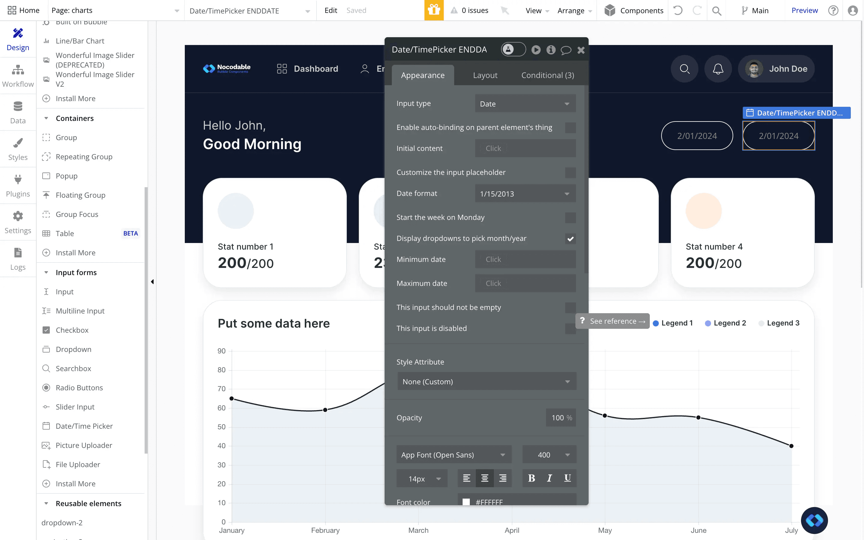 bubble.io graph dates