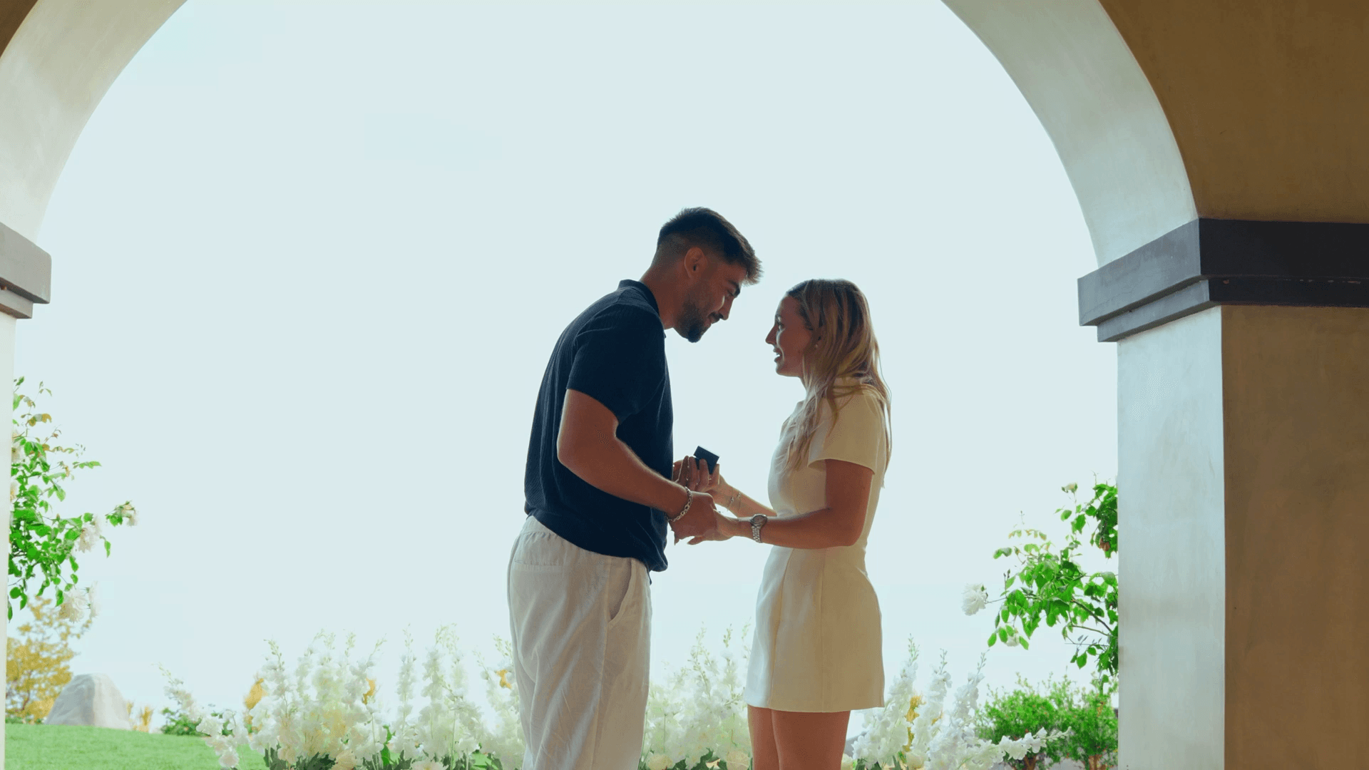 Alon and Eden during their surprise proposal in Malibu
