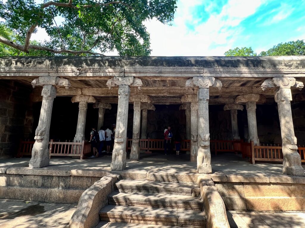 The pillared mantapa at Mahabalipuram