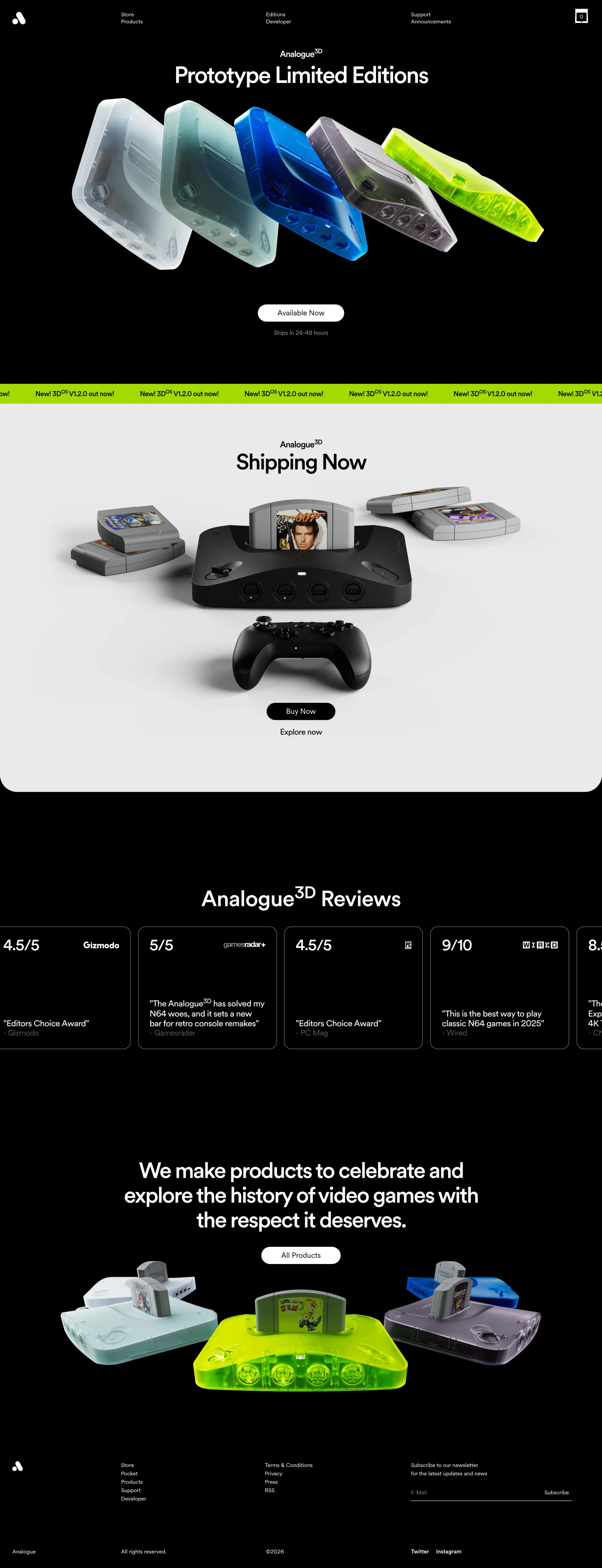 Analogue ecommerce page screenshot showcasing Ecommerce and Gaming design
