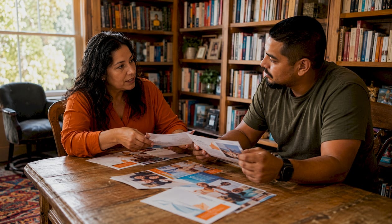 Bilingual social worker assisting Spanish-speaking family
