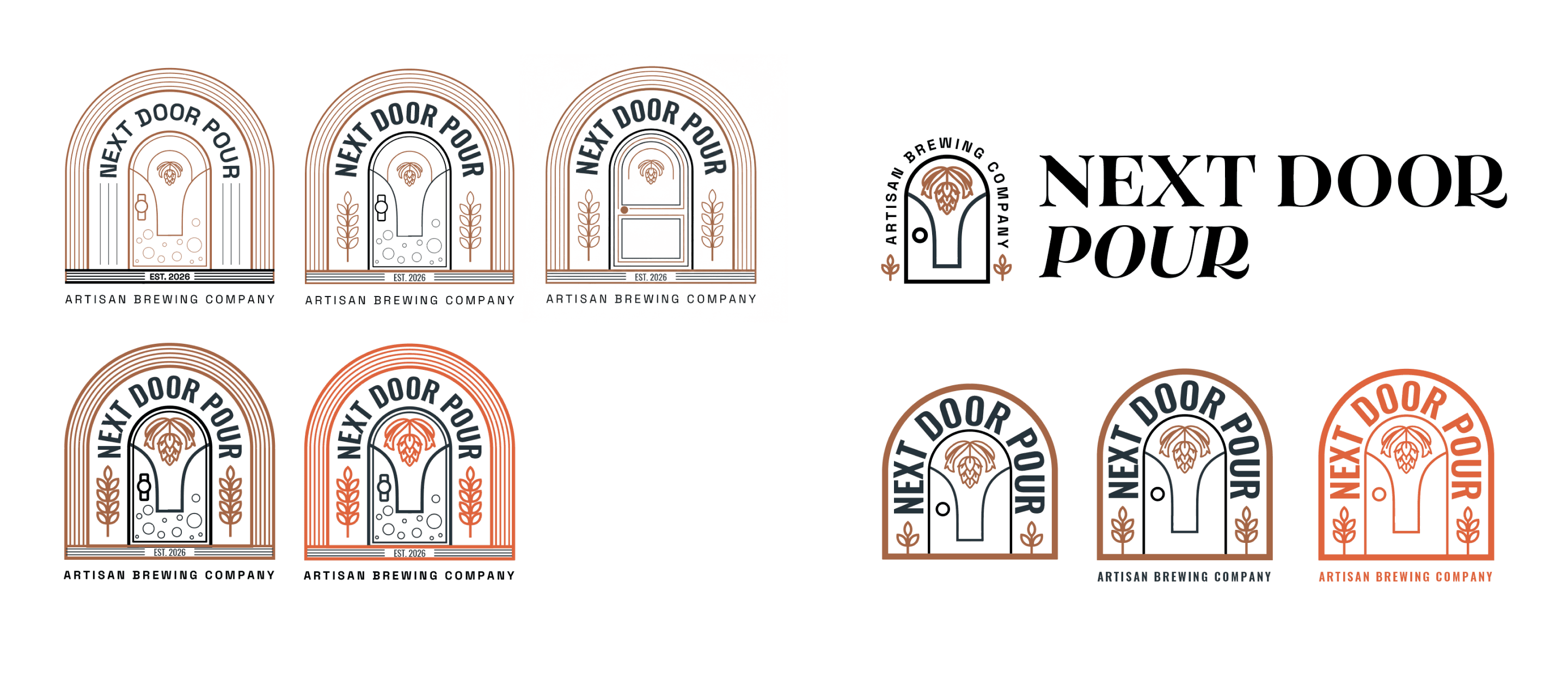 Artboard showing multiple versions of the minimalist logo direction