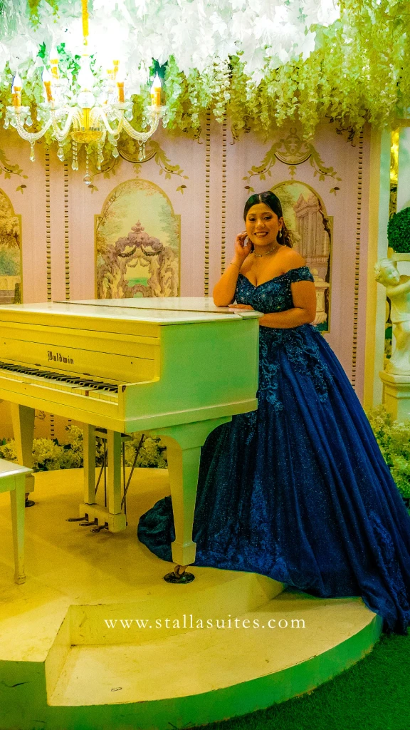 Debutante at the white grand piano of Celestia Hall, Stalla Suites Events Place