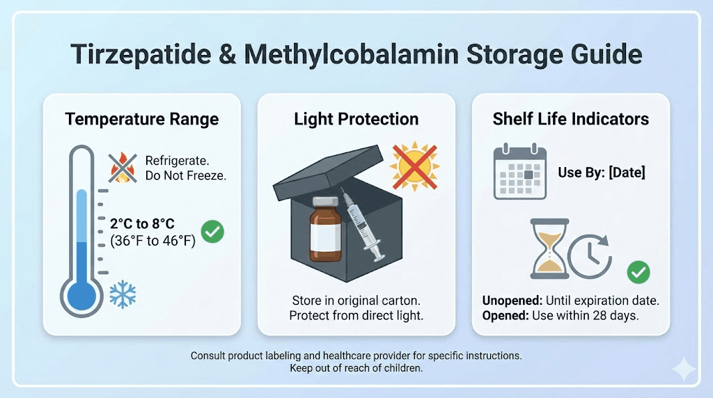 Tirzepatide methylcobalamin storage requirements and handling guide