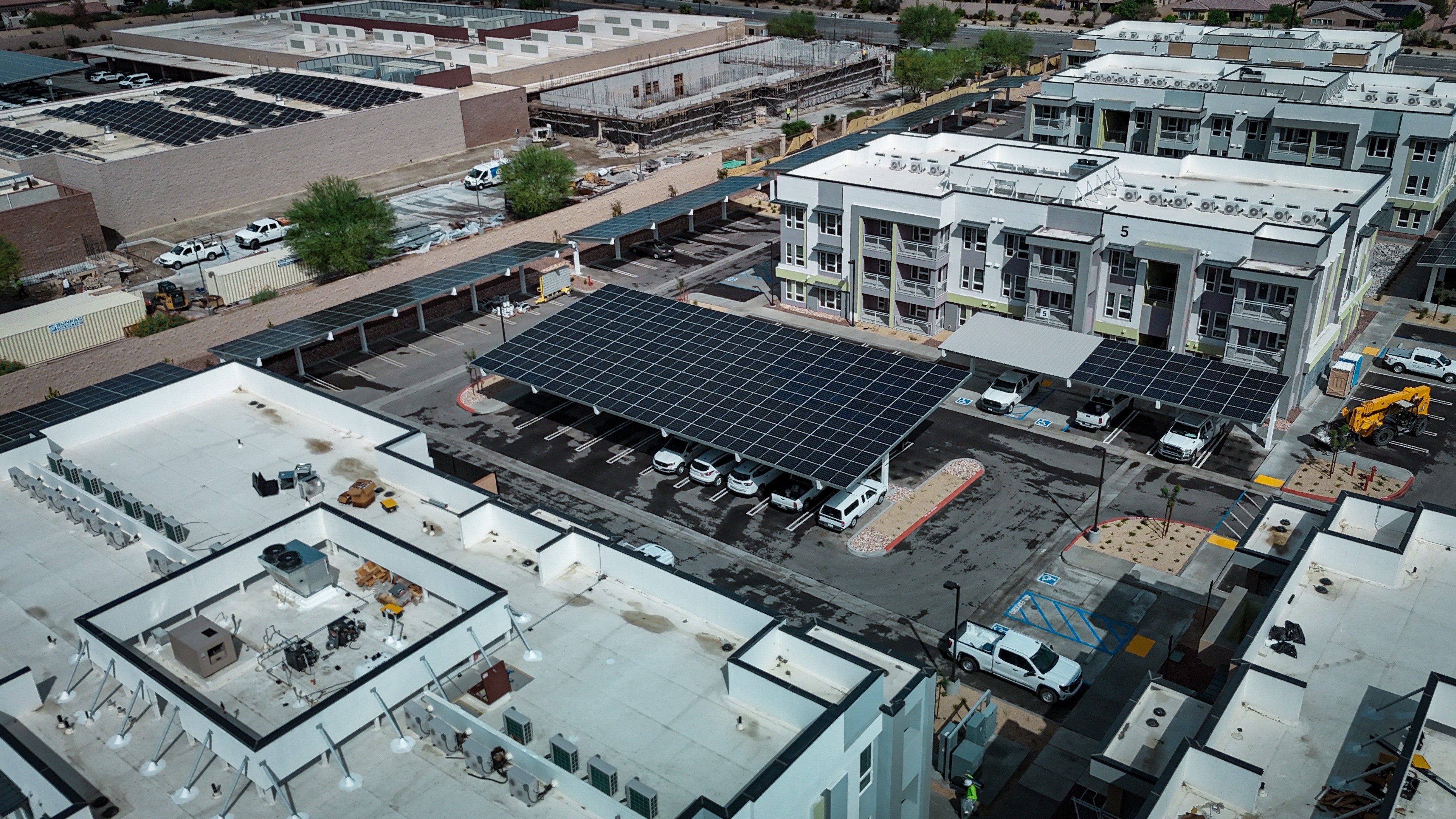 Solar carports over a commercial car park