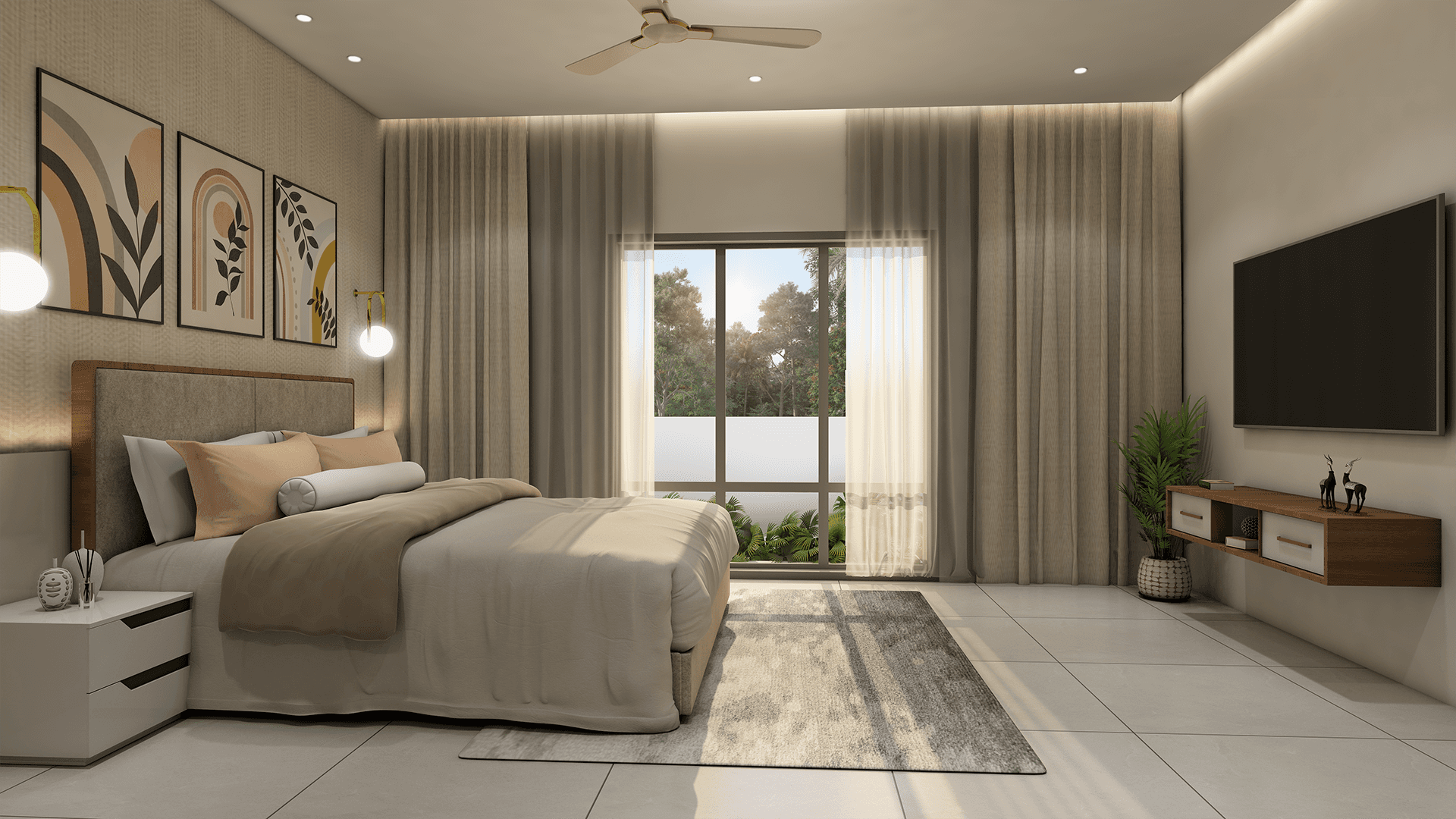 Person with curly hair and colorful shirt holding a parrot surrounded by plants