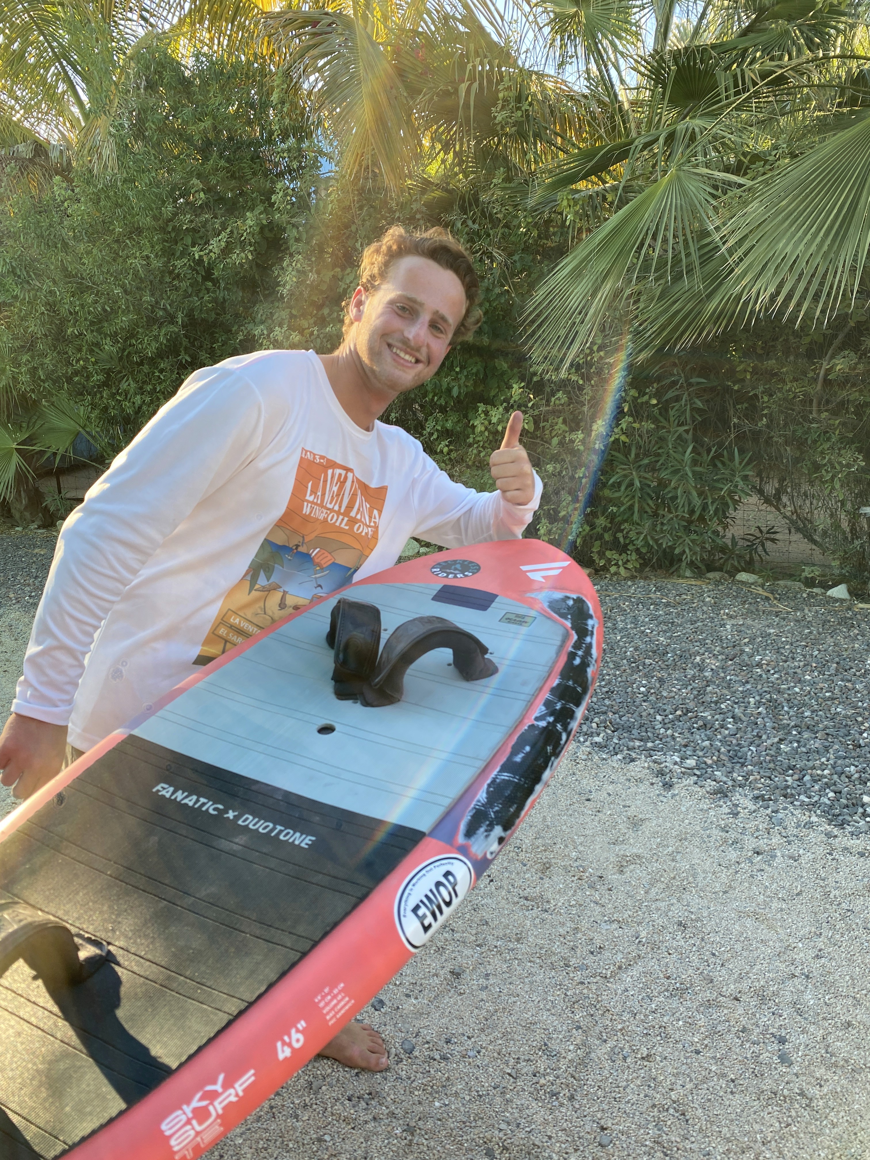 Taylor smiling with his repaired wing board