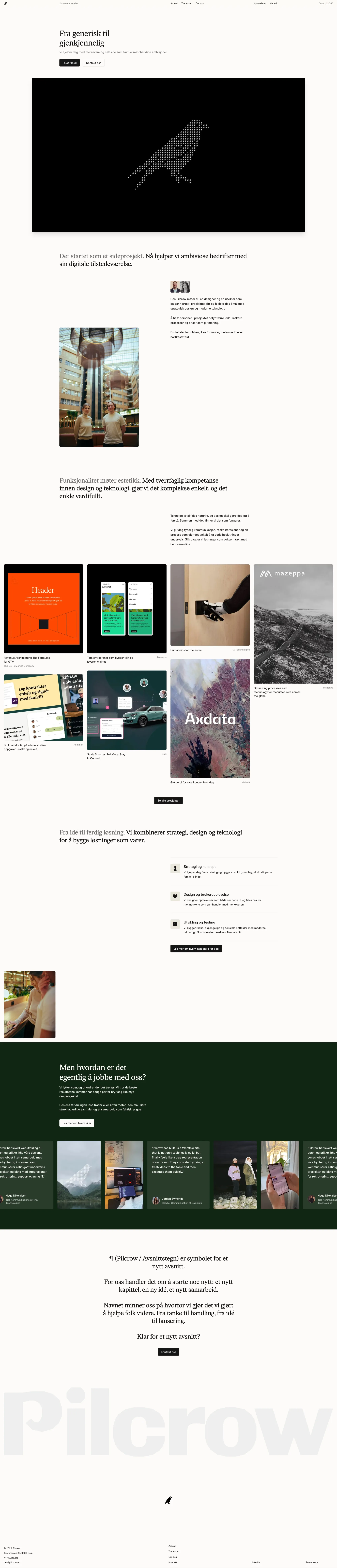 Pilcrow portfolio page screenshot showcasing Design and Tech design