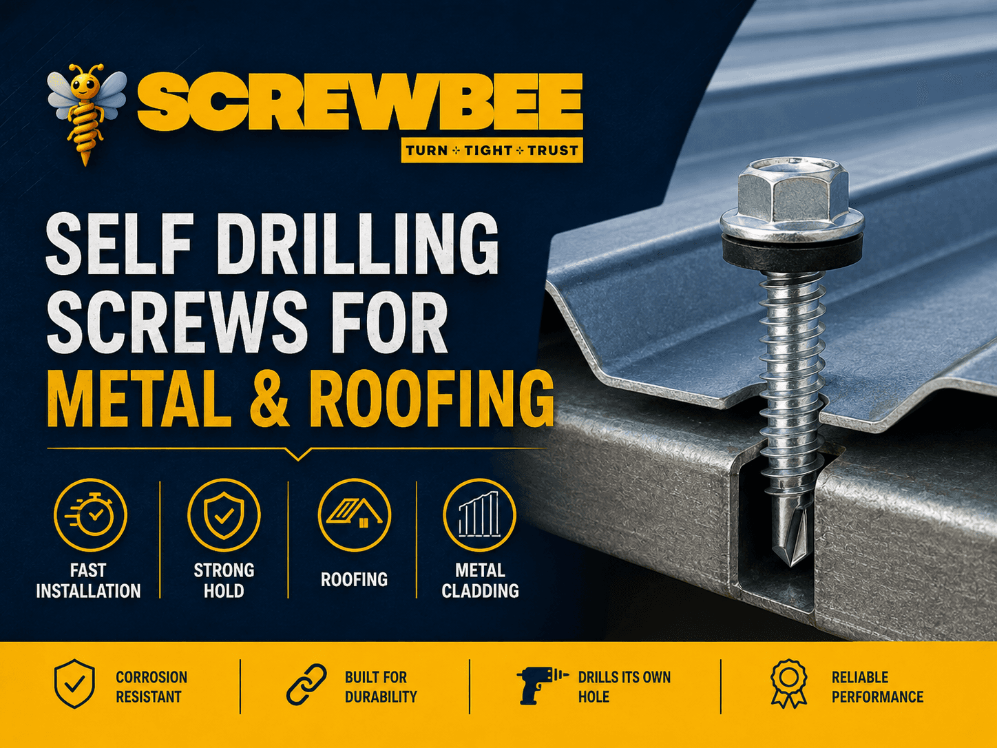 Hex washer head self drilling screw used for metal roofing and cladding applications