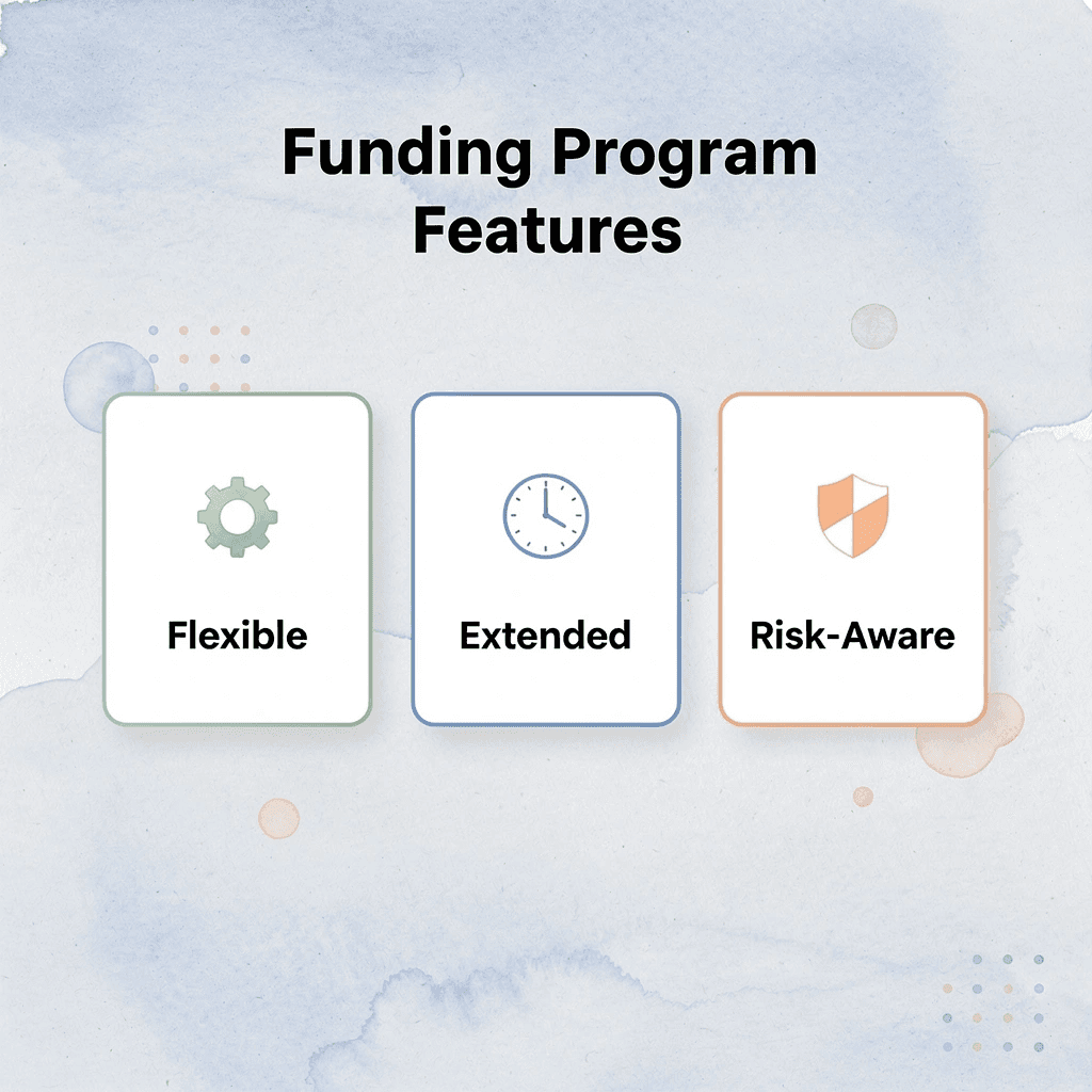  Three cards showing key funding program features