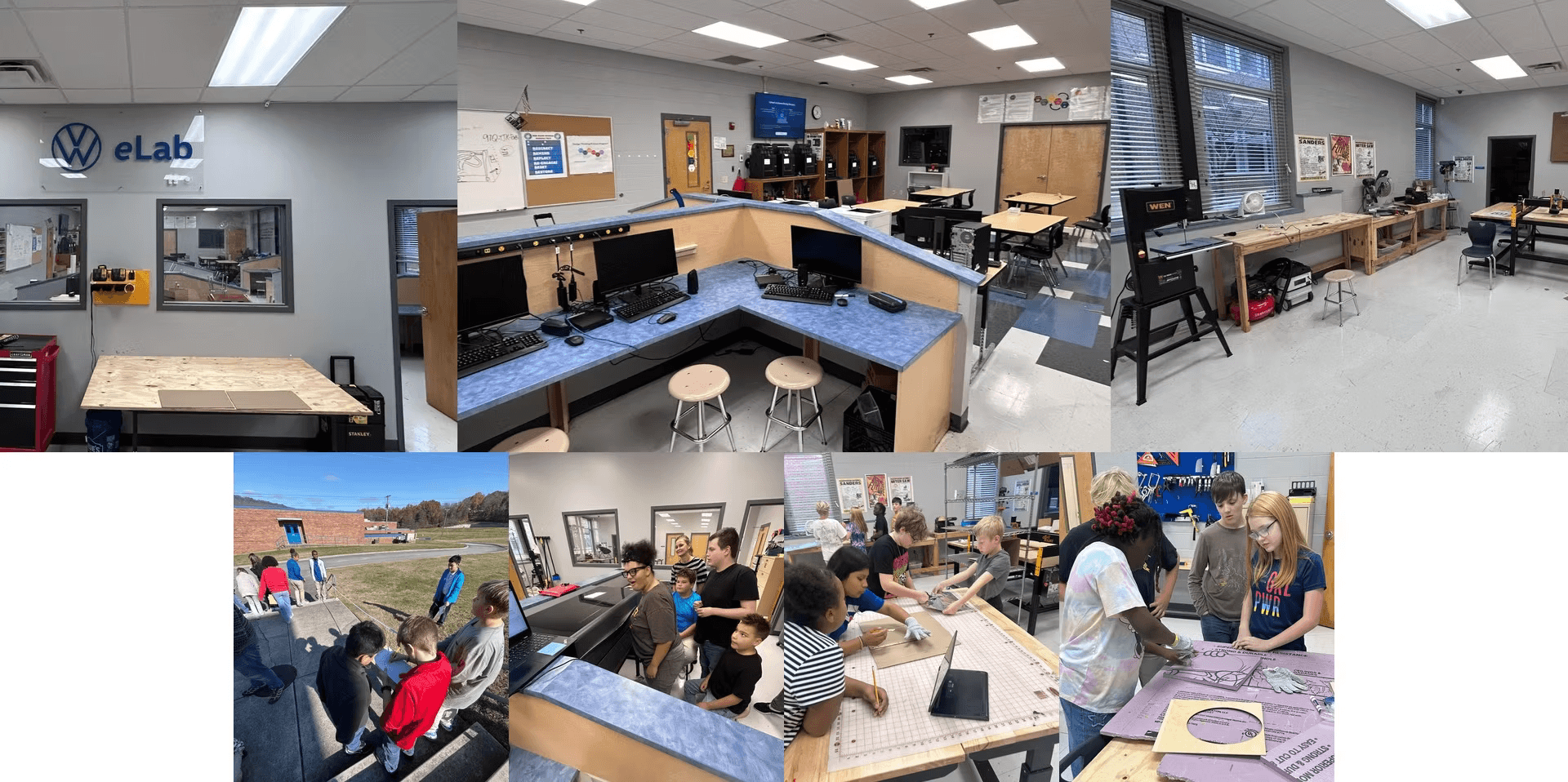 A collage of photos showcasing Red Bank Middle School's labs and student involvement. 