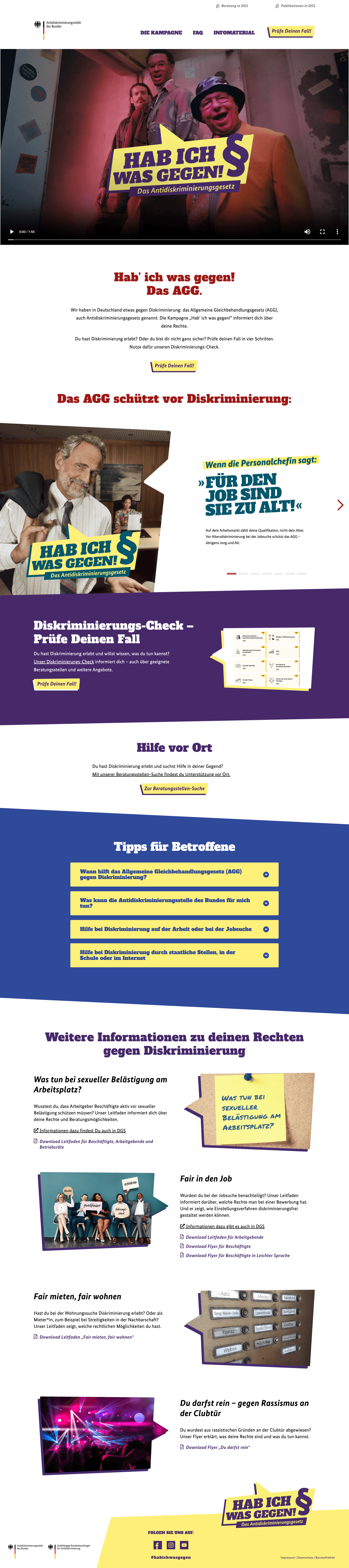 Website mit Keyvisual von Comedian Hans-Joachim Heist als Kampagnengesicht der Antidiskriminierungsstelle