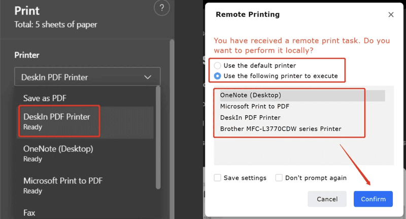 Select DeskIn PDF Printer