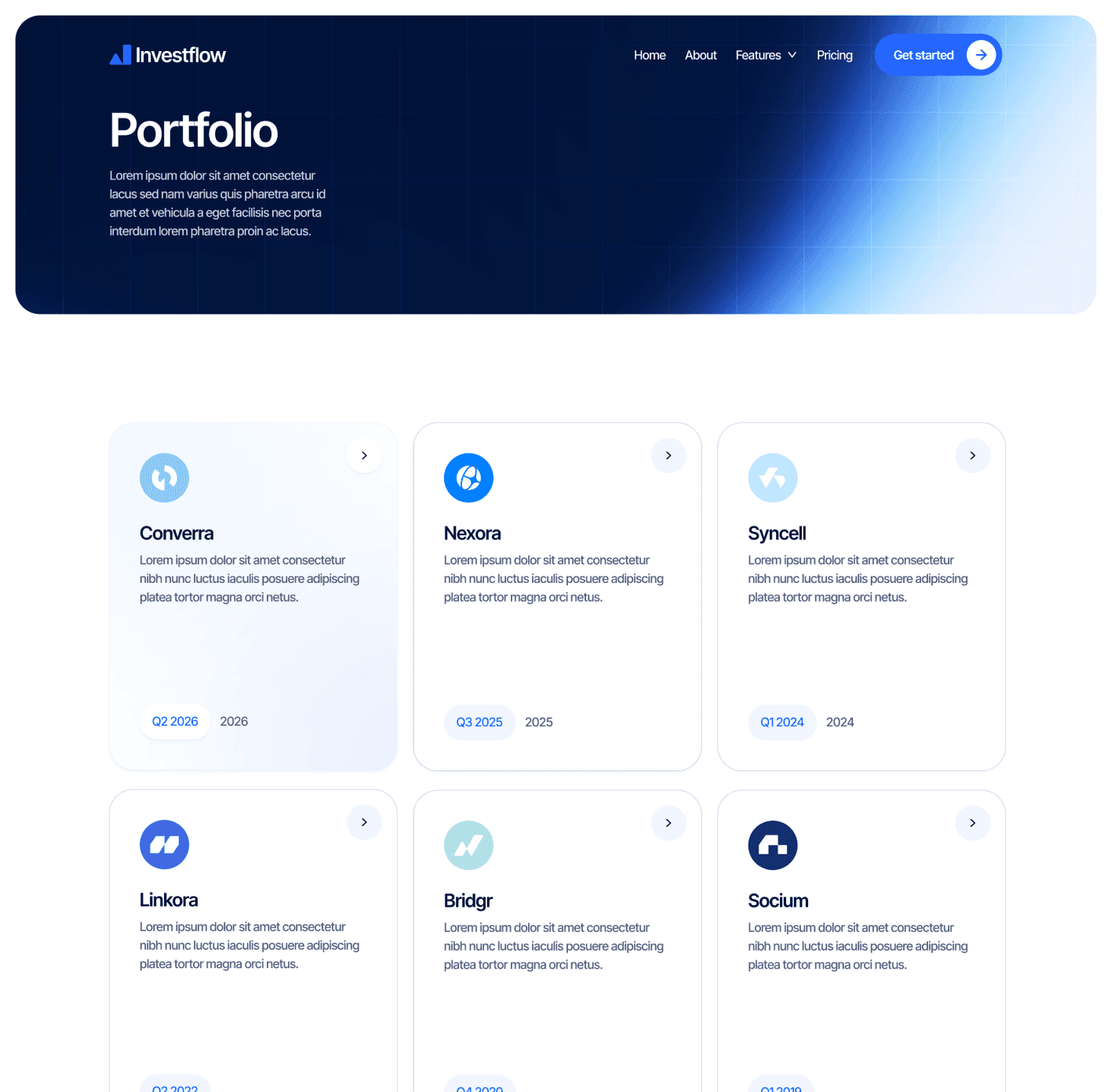 Investflow - Portfolio V1 Page - Investment Firm Framer Template