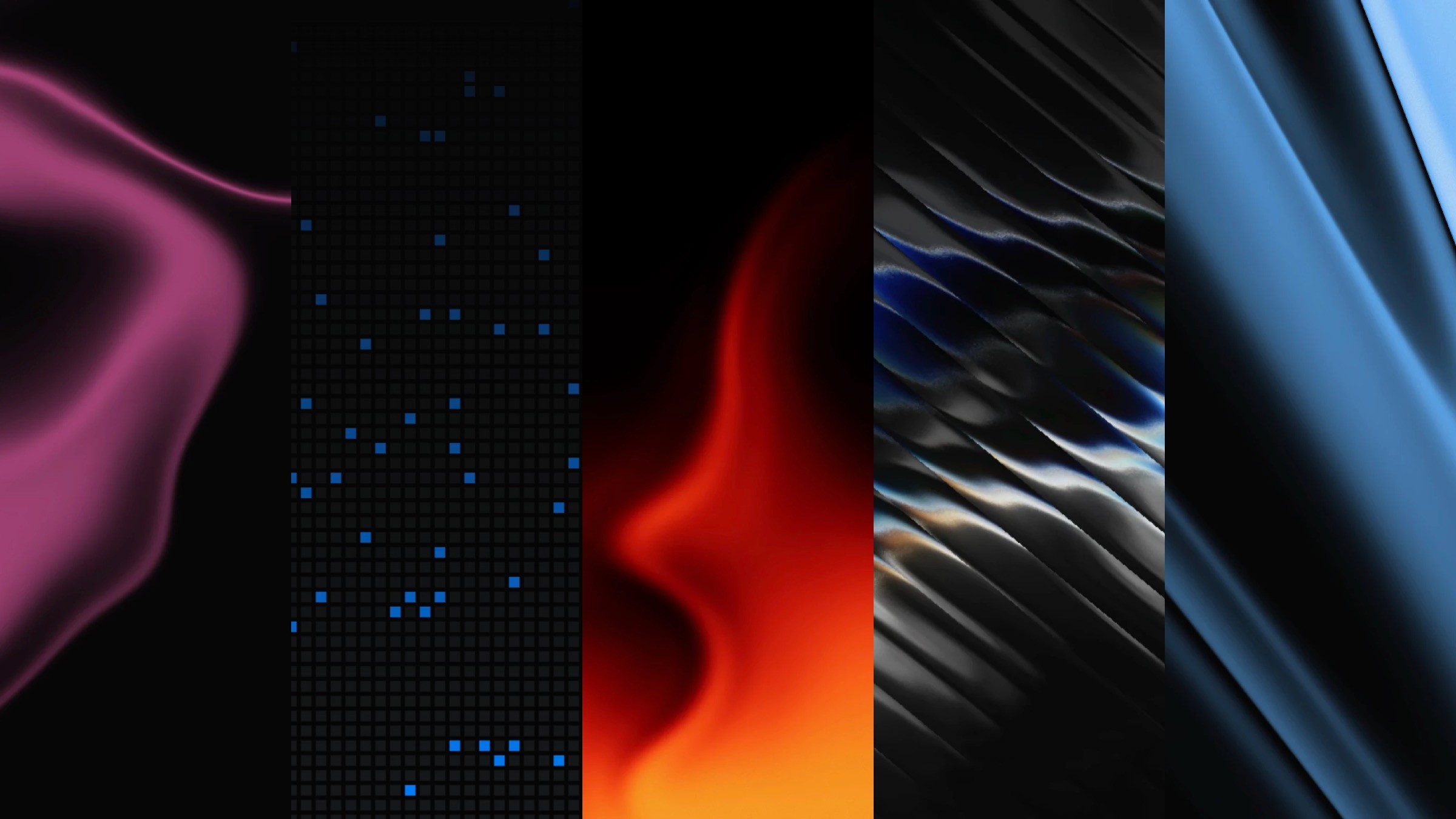 Abstract digital backgrounds with fluid, grid, fire, and metallic textures