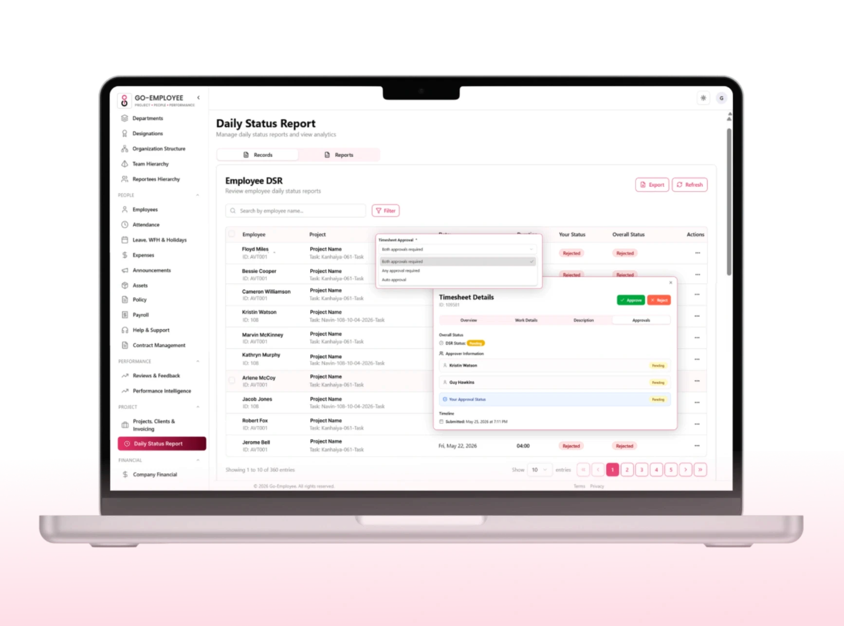 Timesheet approvals