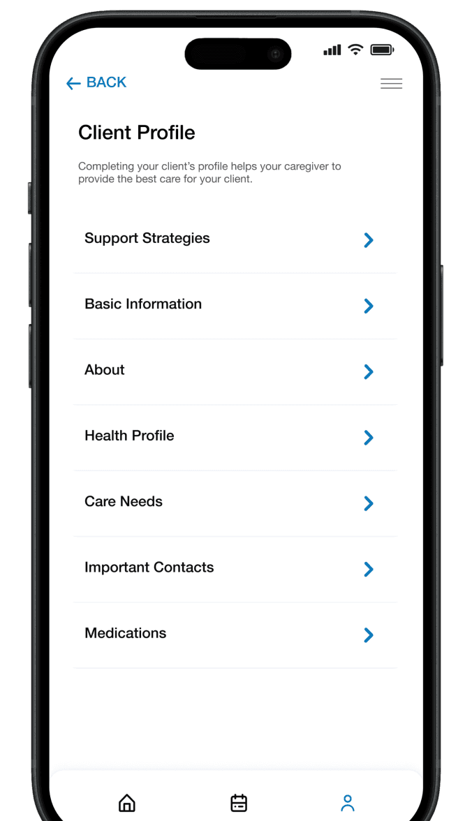 Client information in mobile app.