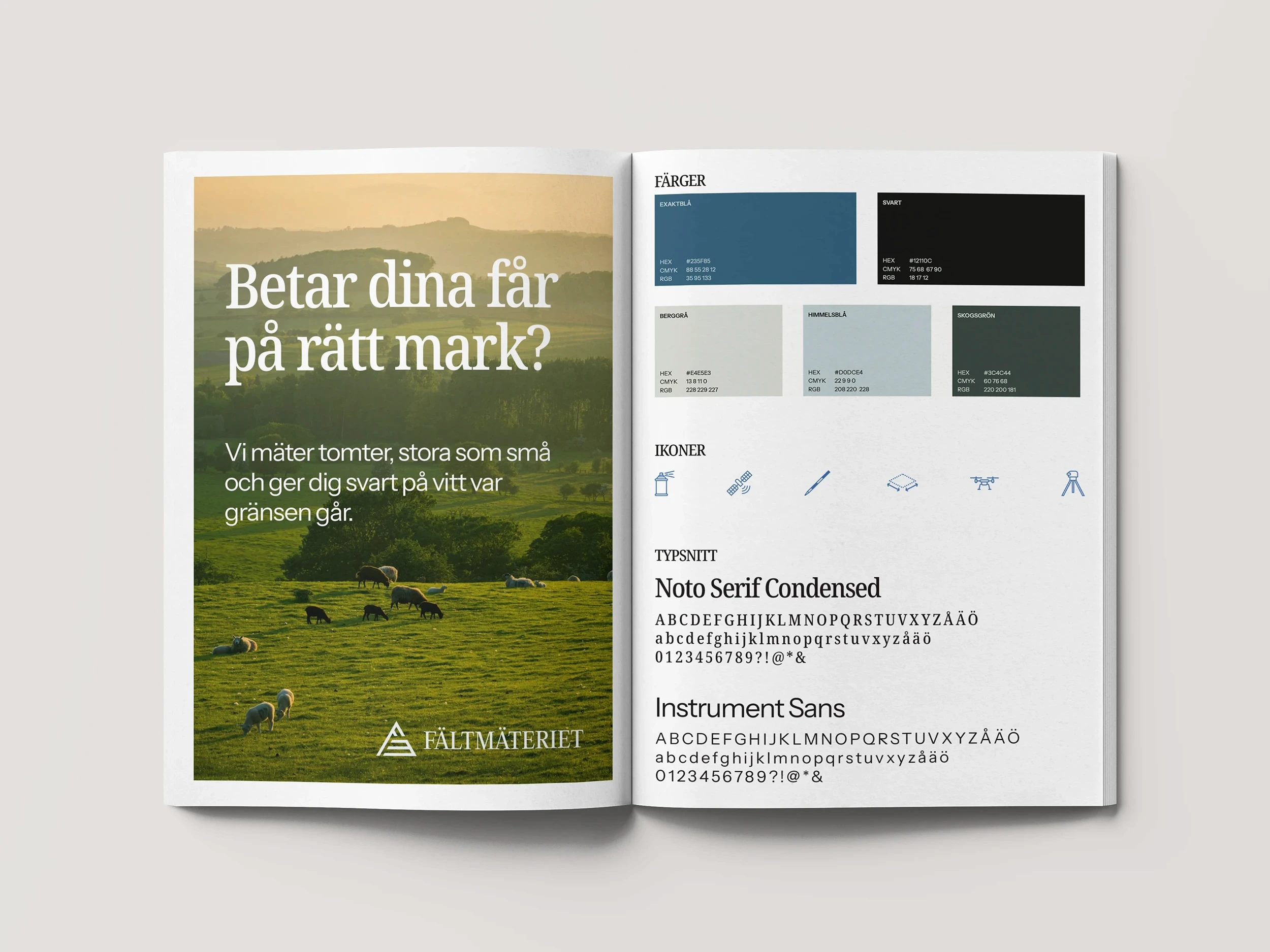 Ett tidningsuppslag med Fälmäteriets grafiska profil