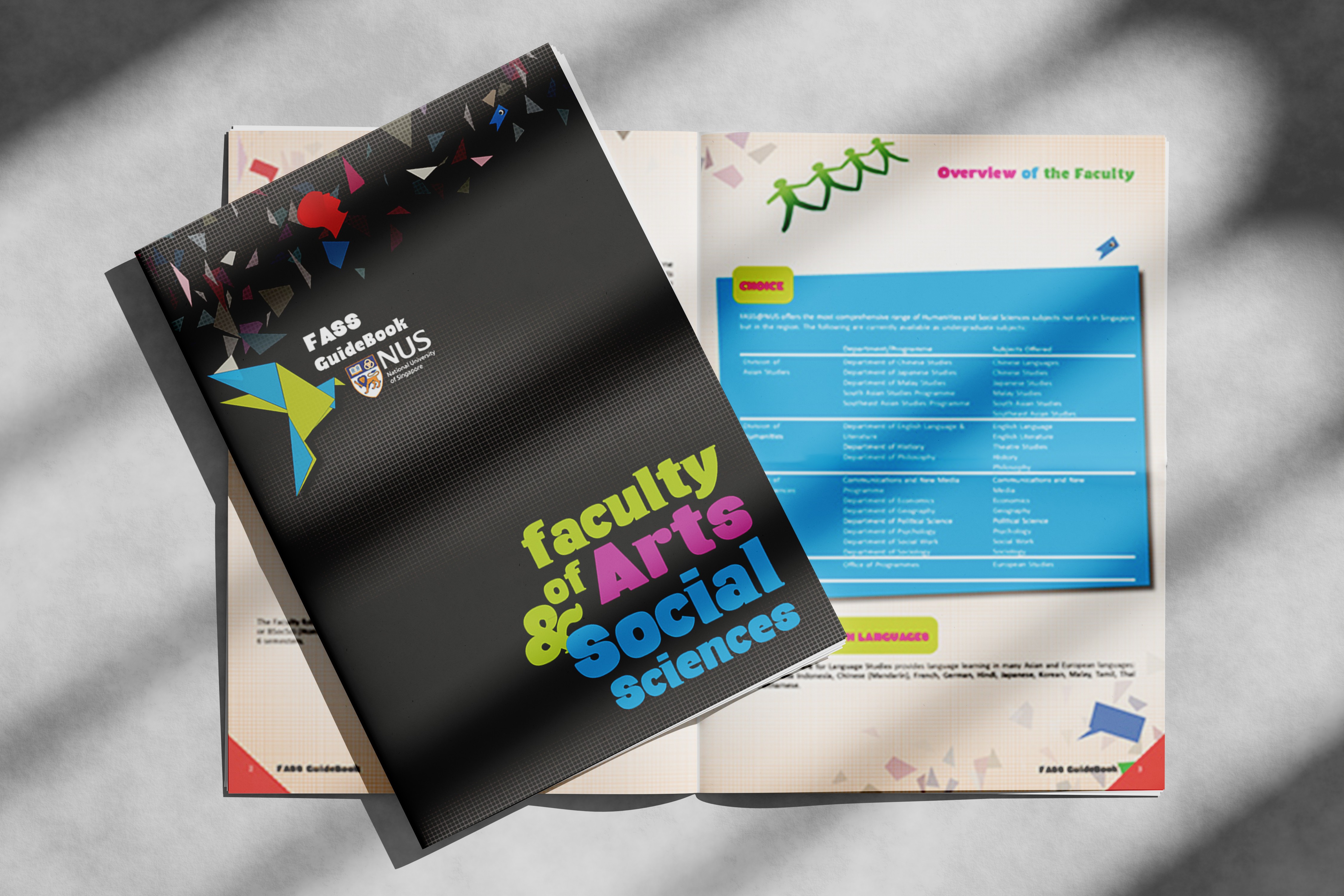 Image of a brochure on top of another open pages brochure