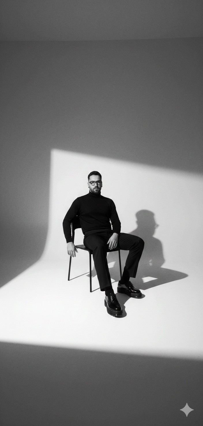 Portrait of a person in dark clothing speaking on a phone