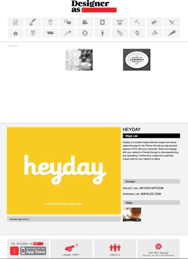 designer as branding icons and a heyday website screenshot