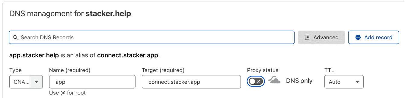 Stacker DNS management and how you can configure it to match custom URL.