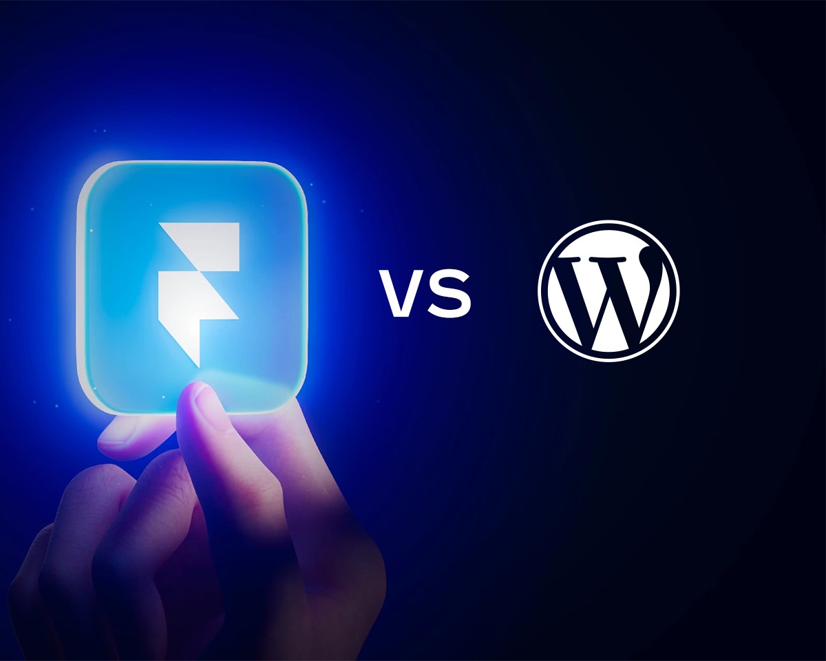 Titelbild mit den beiden Logos von Framer und Wordpress in Konkurrenz.