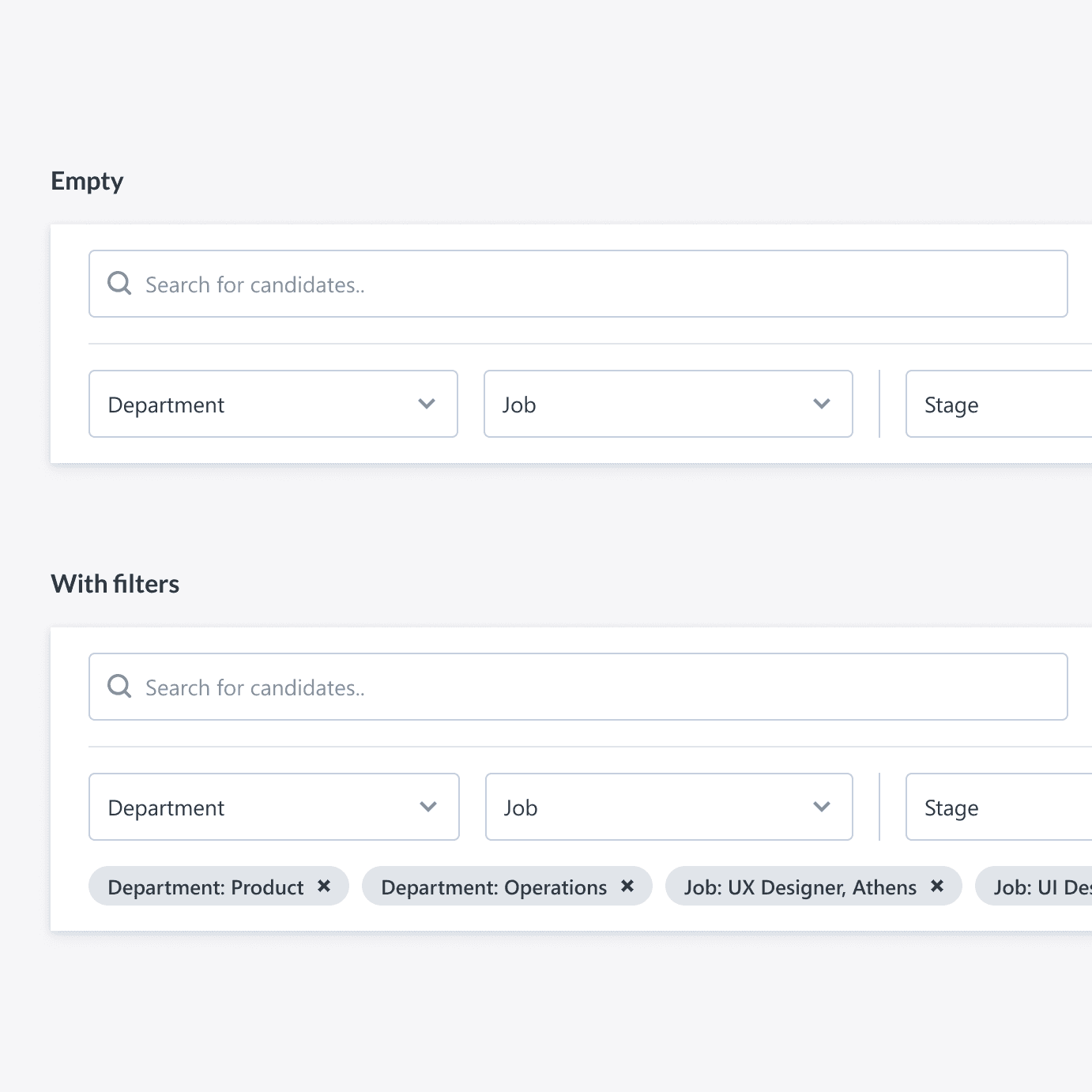 Workable Database filters bar