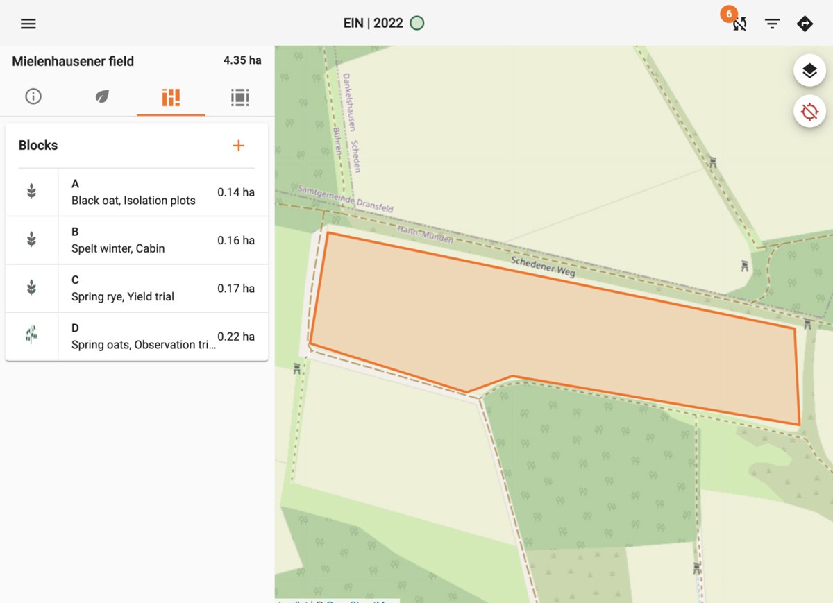 Screenshot of the previous field detail page of the KWS Field Explorer mobile app on tablet