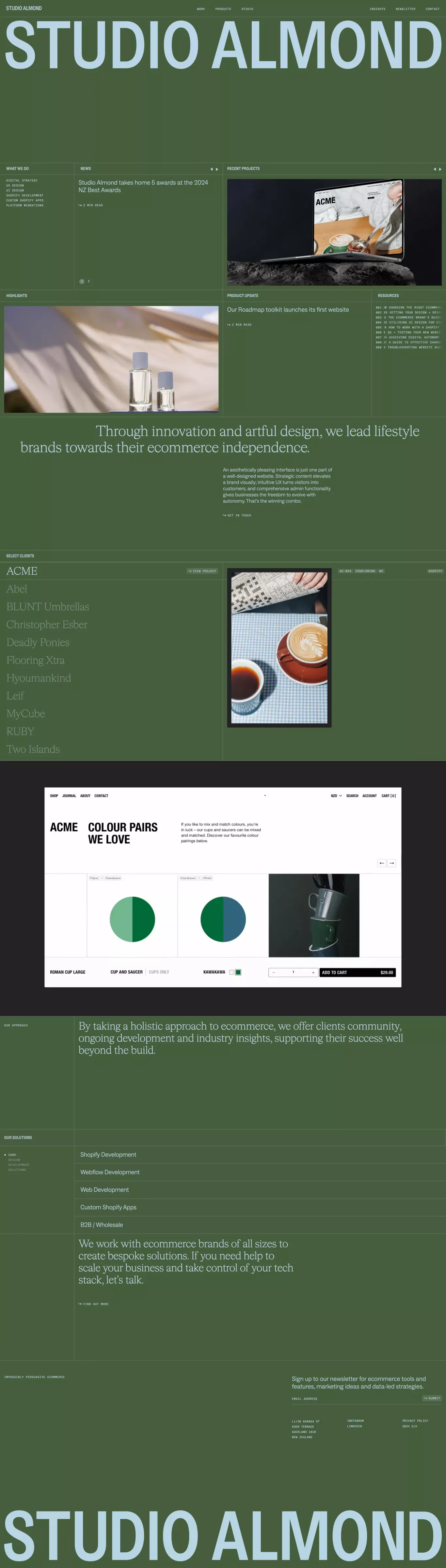 Studio Almond portfolio page screenshot showcasing Design and Ecommerce design