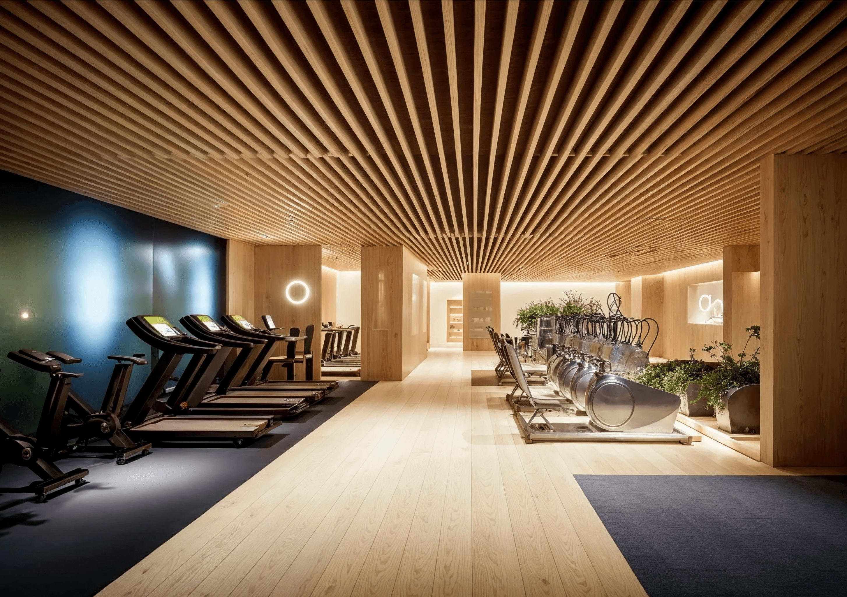 Rachel, personal trainer, looking to the side confidently in a fitness studio