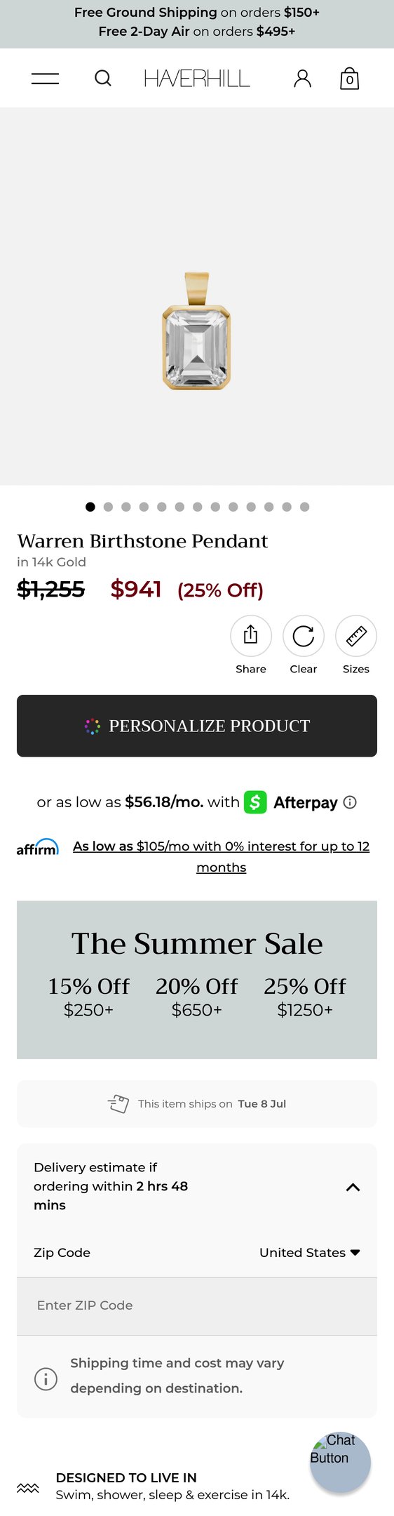 Jewelry product options include: pendant, chain, birthstone for Warren Birthstone Pendant in 14k Gold from HAVERHILL.