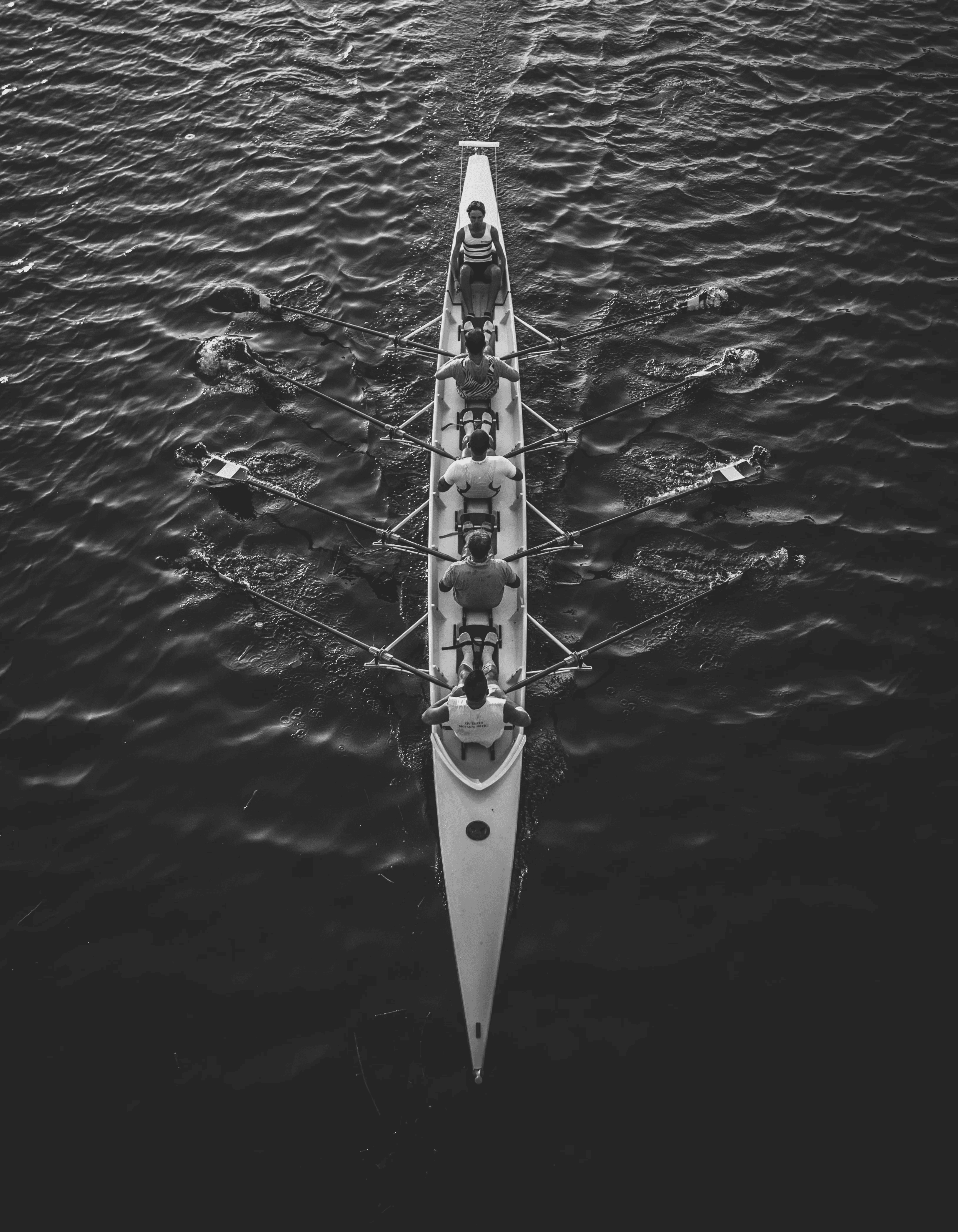 Five people rowing