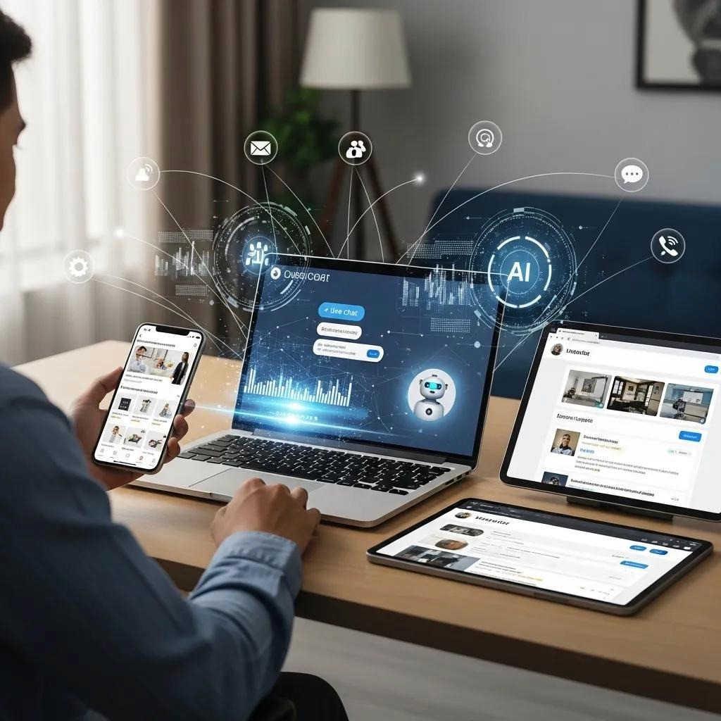 Customer engaging with a brand through multiple channels using AI technology