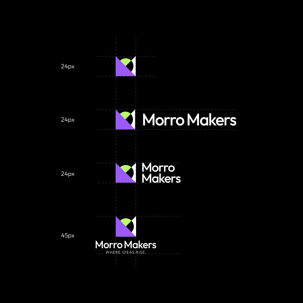 Construction grids for the Morro Makers logo, showing the geometric precision of the design.