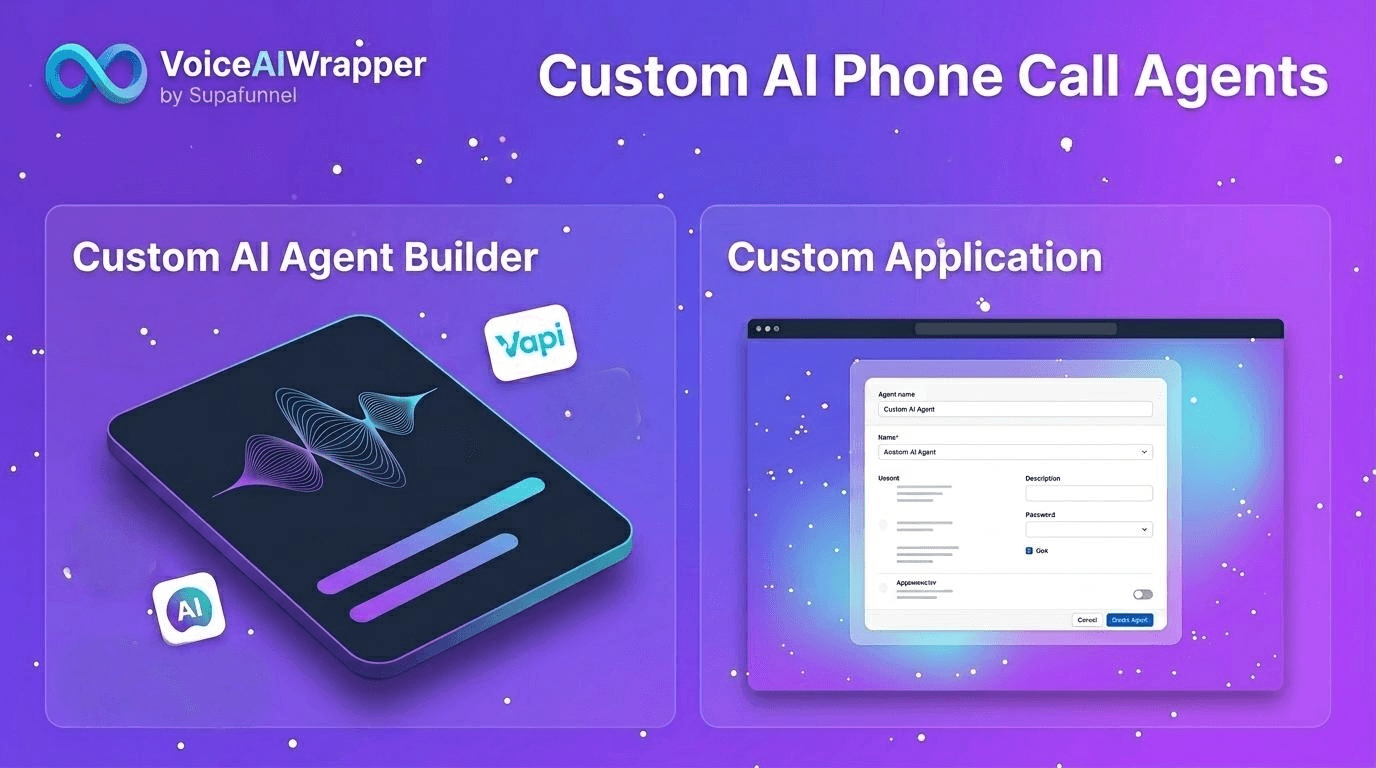 Custom AI phone call agents hero with Vapi Retell ElevenLabs voice and chat, white-label for any use case, fixed fee with 100% margin retention | VoiceAIWrapper.