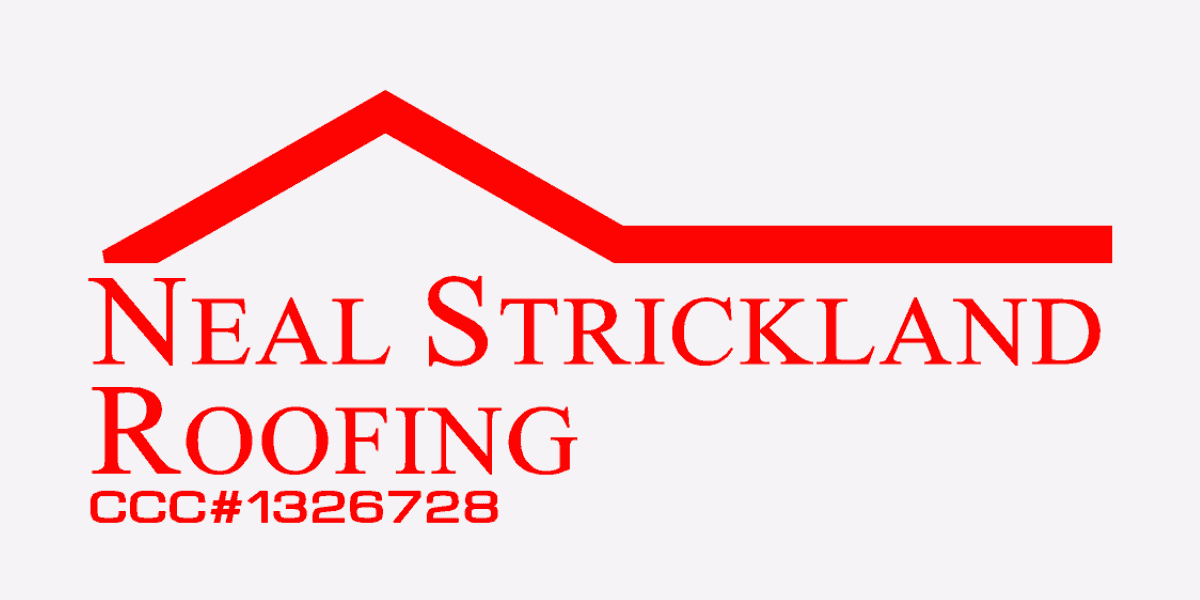 Red logo for Neal Strickland Roofing with stylized roofline and contractor license number. 