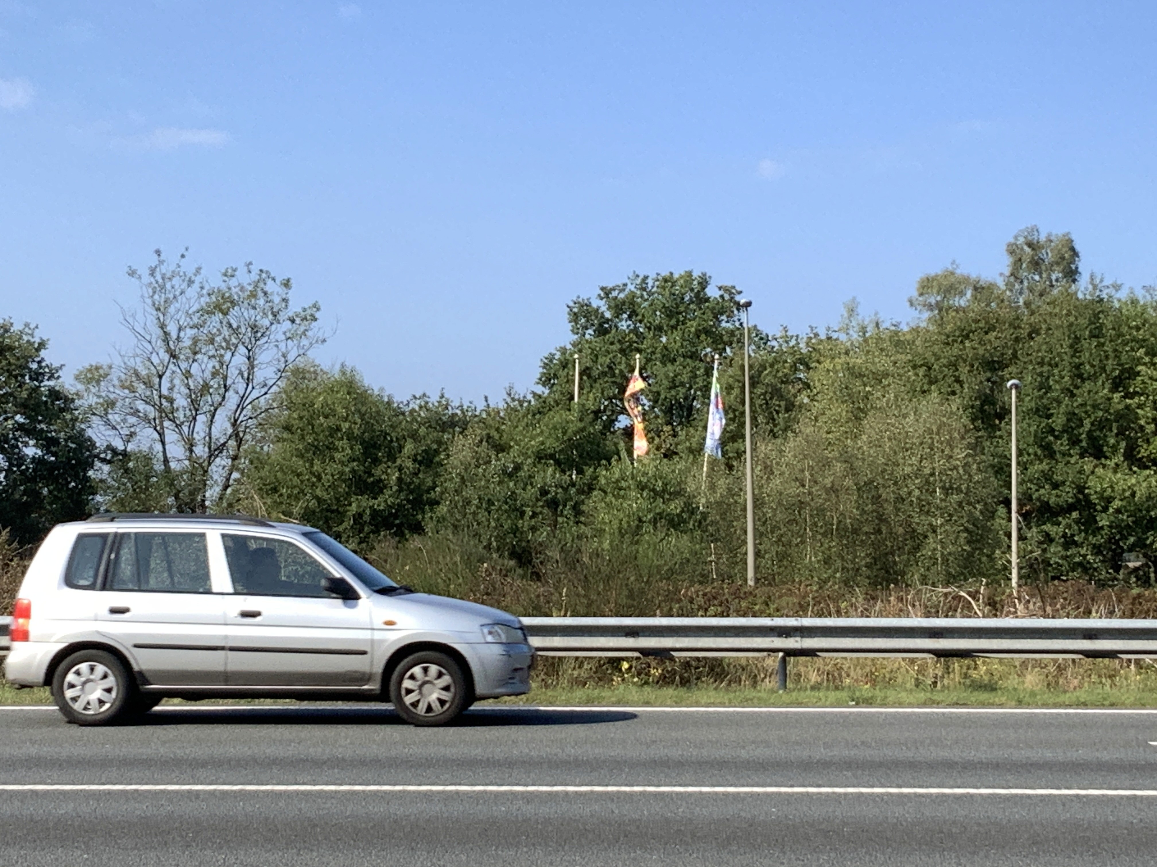 SNEL weg hier, 2025, Heimprofi,  Abandoned flagpoles along the Highway A50, Arnhem, the Netherlands