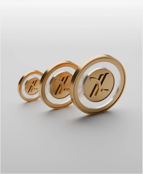 3D gold token graphic representing blockchain rewards for marketplace activity