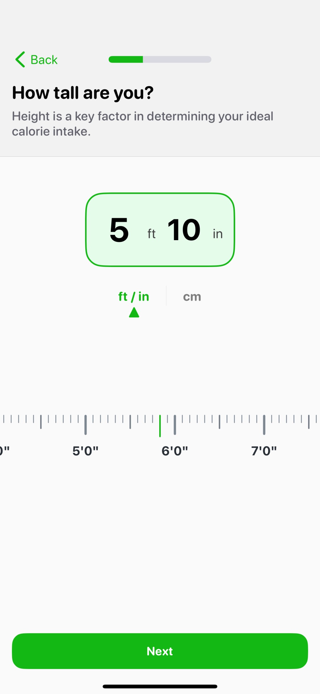 User entering personal data into Caloric for nutrition plan personalization