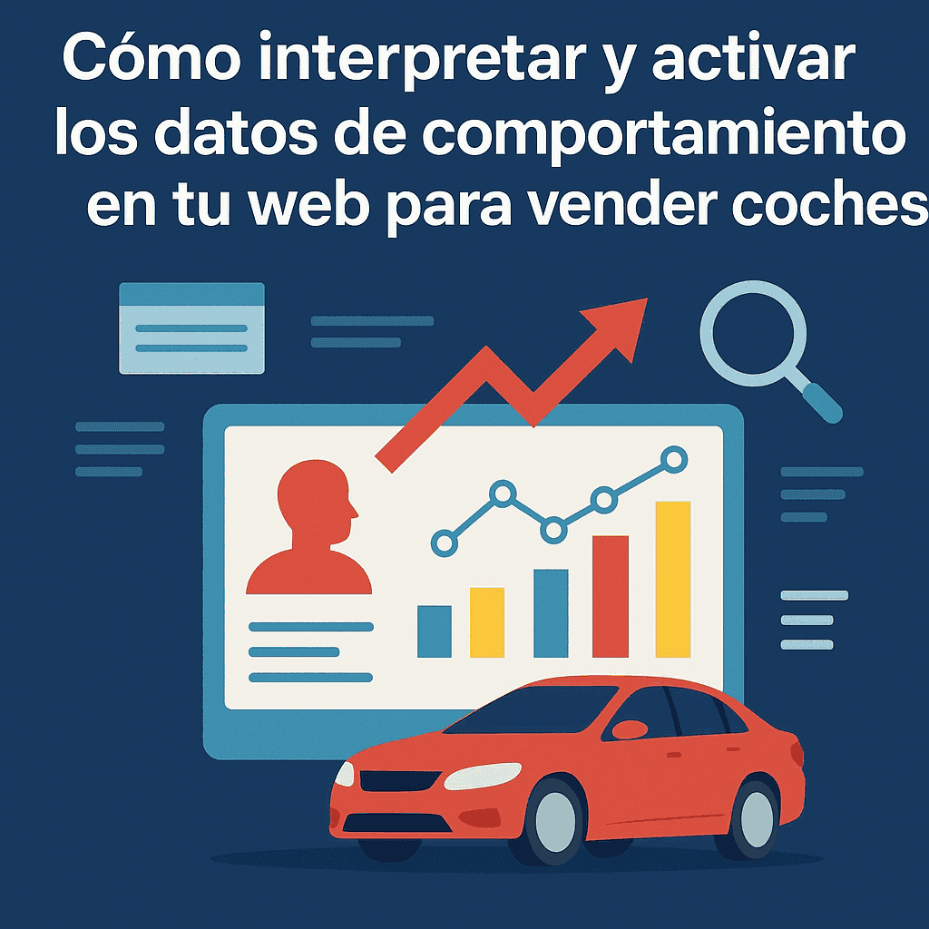 Analyzing website data to sell cars. Analytics, charts, and a car illustration.