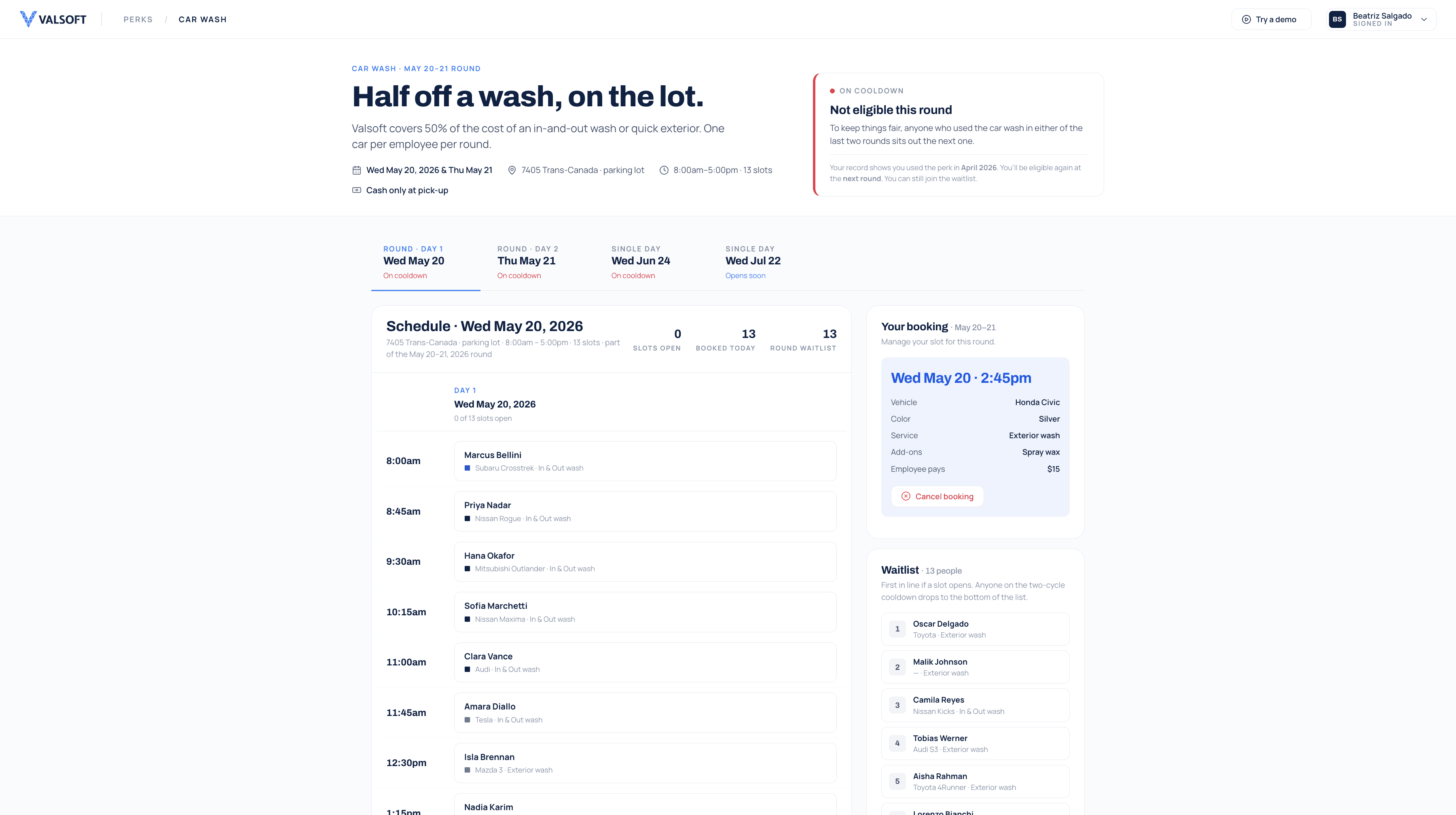 Valsoft Perks portal: prototype screen 4