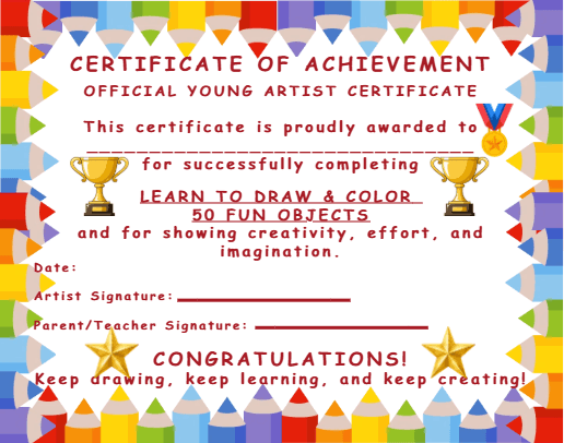 Certificate of achievement page from the workbook