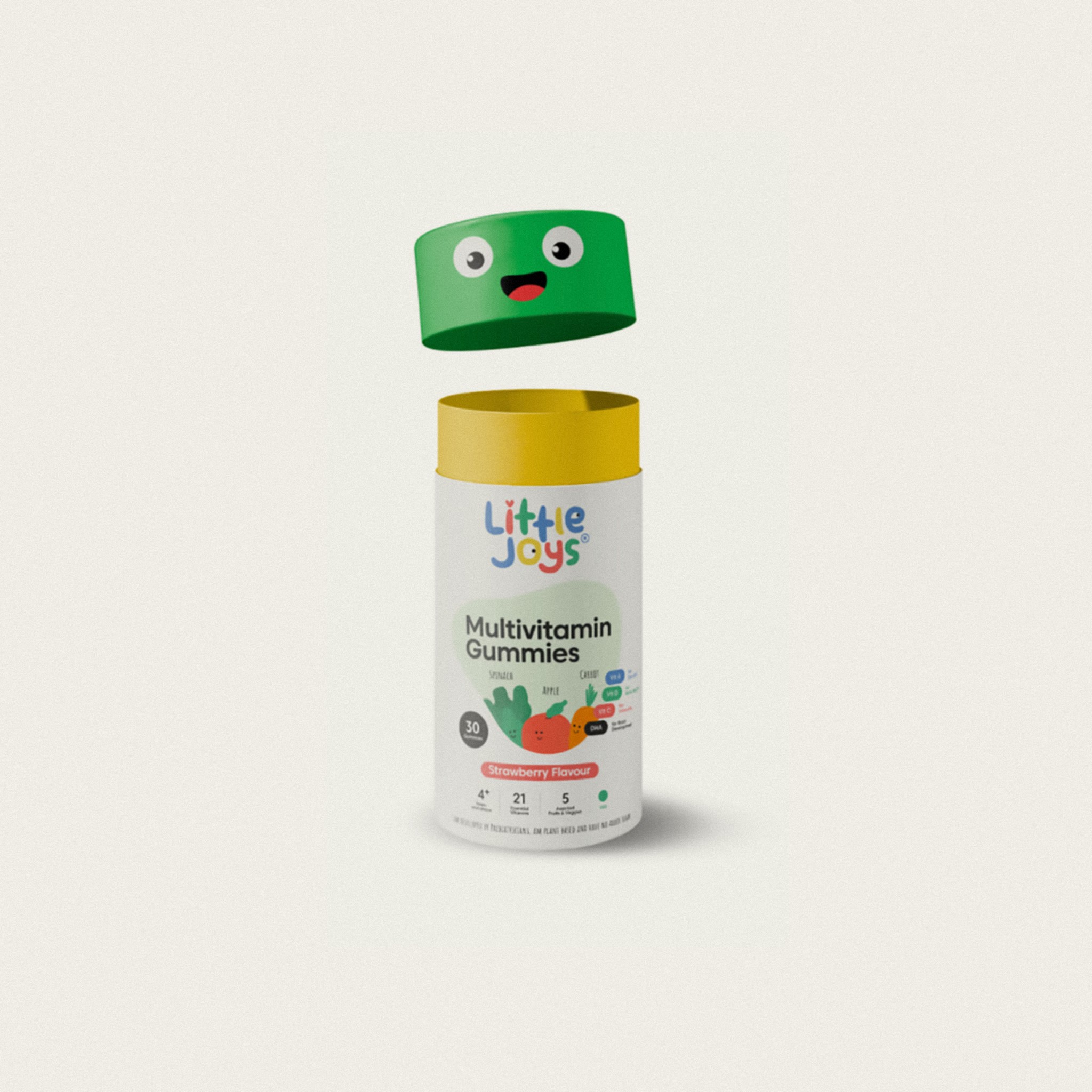 Little Joys gummy supplement packaging with parent-friendly design and playful labeling