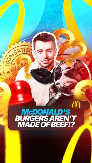 Daily Mail Now You Know episode discussing viral claims about McDonald’s burgers, featuring host, cow image, and magnifying glass.