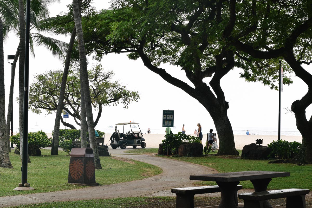 haiwaiian park with golf cart