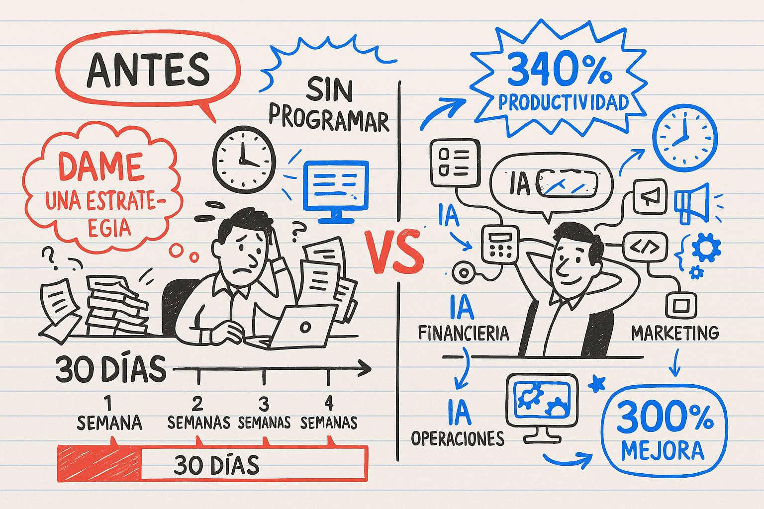 Context Engineering empresarial: emprendedor transformado de ocupado a CEO con IA personal, junta directiva de 4 asistentes IA especializados, productividad 340% en 30 días sin programar