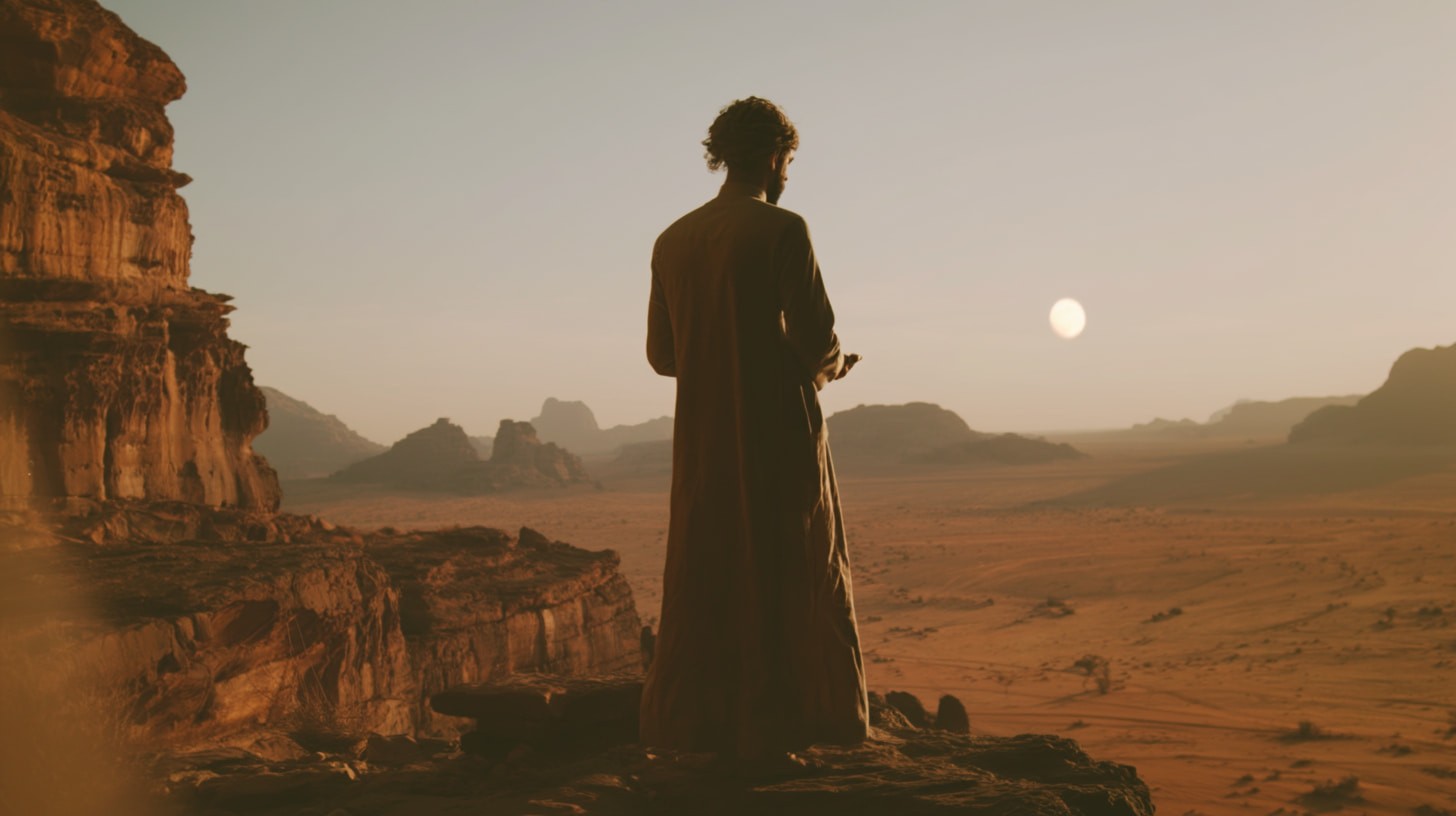 A person stands in a sandstone cave.