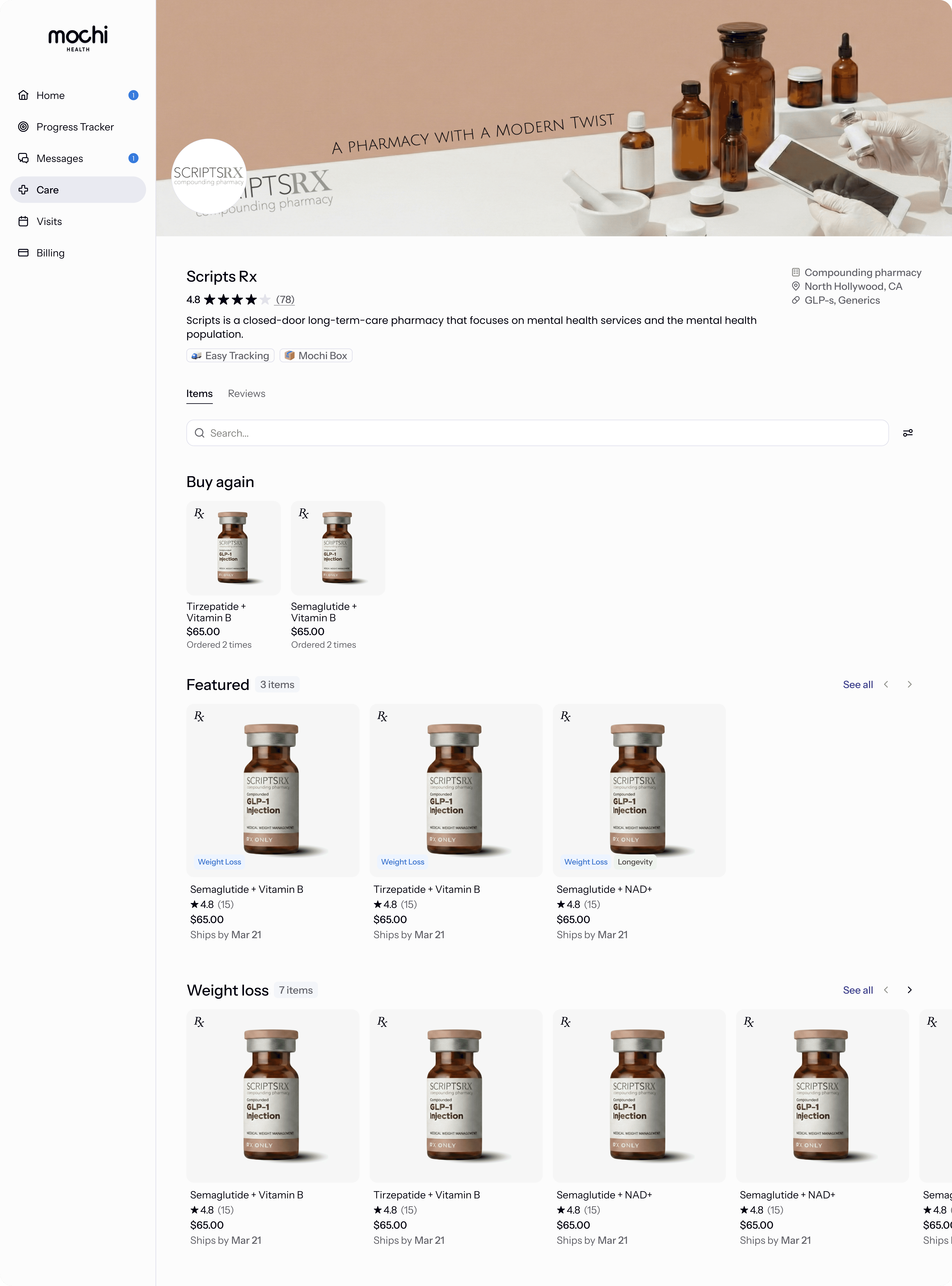 Pharmacy profile page