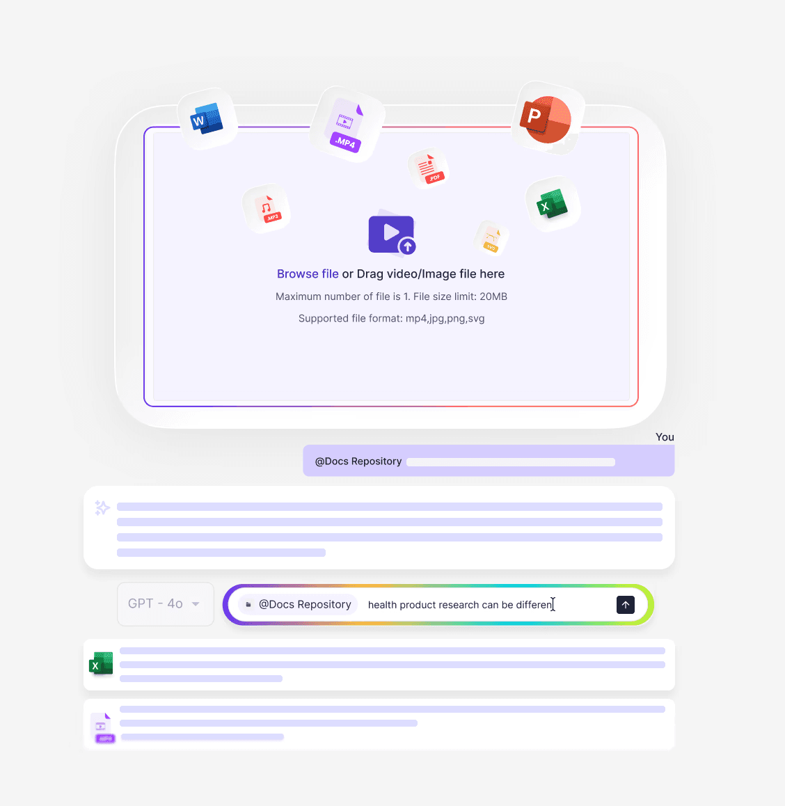 Decode Insight Hub Dashboard asking for different file upload options and text box to describe the files.